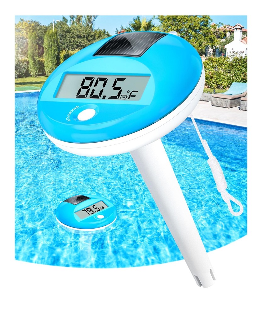 LuxBlue Floating Pool Thermometer Solar Powered | Large Compact, Light Blue