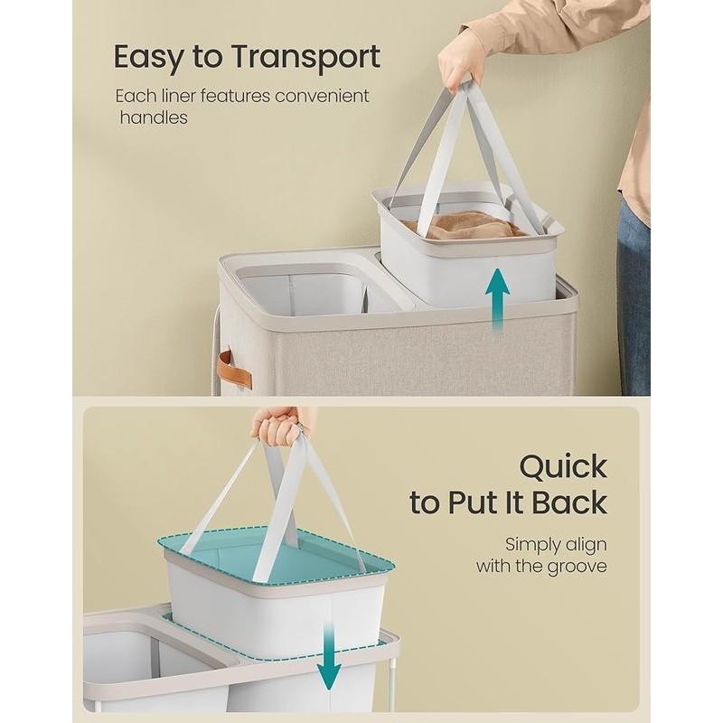 Laundry Basket W/ 2 Compartments Easy Assembly Hamper W/ Lid & Handles New