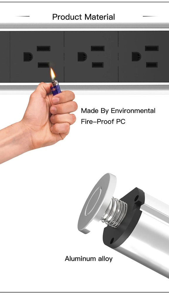 Melery Pop-up Socket Power Strip Kitchen Hidden Table USB Type-C US Plug Outlet