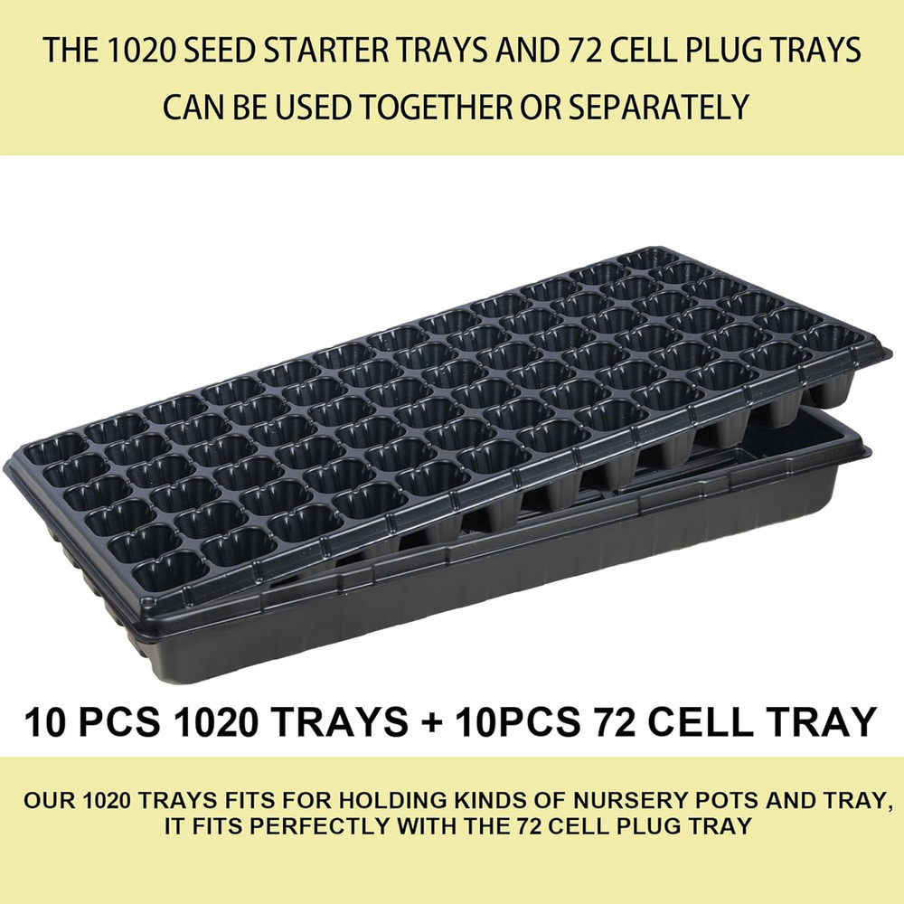 20 Pack Trays Include 10 Pack 1020 Seed Starter Trays and 10 Pack 72 Cell Plug T