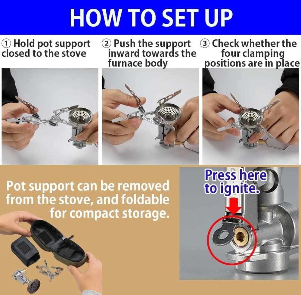 Canister Top Stove Portable Compact Foldable W/Micro Regulator