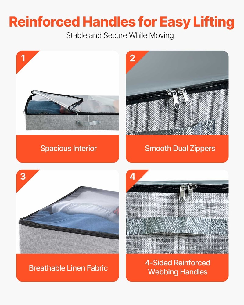 VEVOR Under Bed Storage 45L Stackable Shoes Organization Box Clear Lid 2 Pack