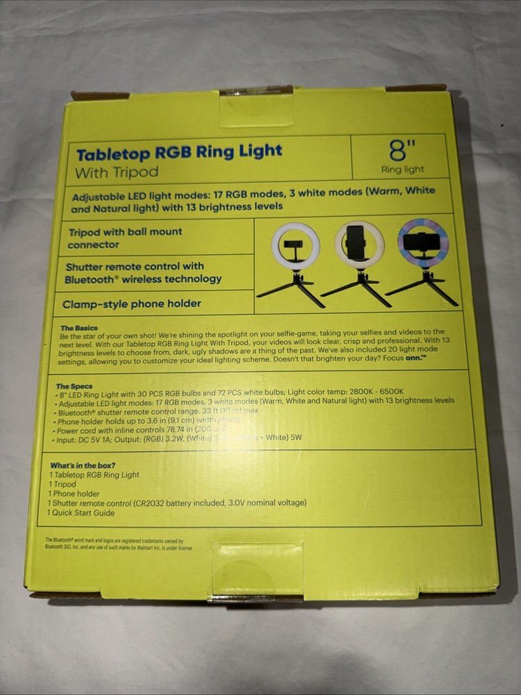 TableTop 8” RGB Ring Light With Tripod Focus On NIB