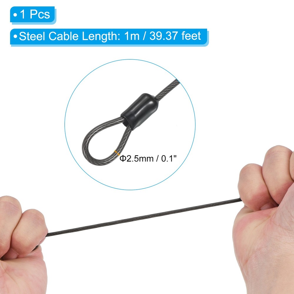 3Ft 4 Digit Combination Lock Black DIY Security Cable Padlock , 1Pcs