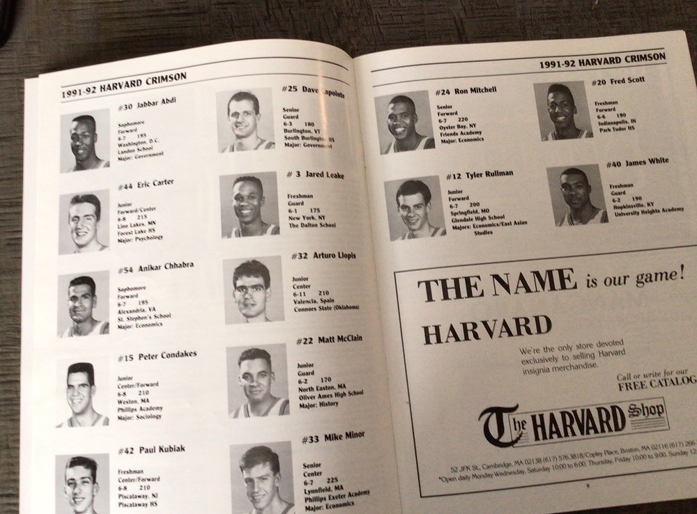 1992-93 Harvard NCCA Basketball Schedule