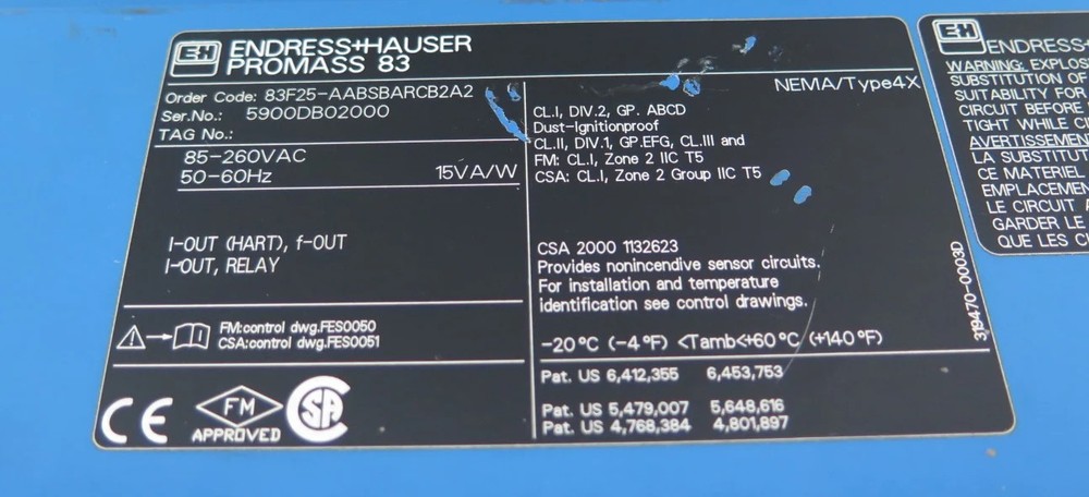 Endress + Hauser 83F25-AABSBARCB2A2 Flow Meter 1" & Transmitter Matching No.