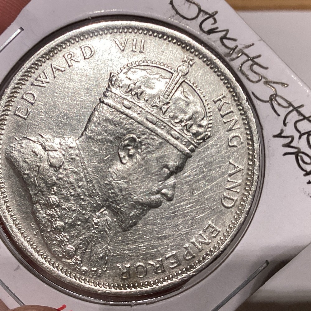 1904 straits settlements dollar AU+ Lightly Cleaned