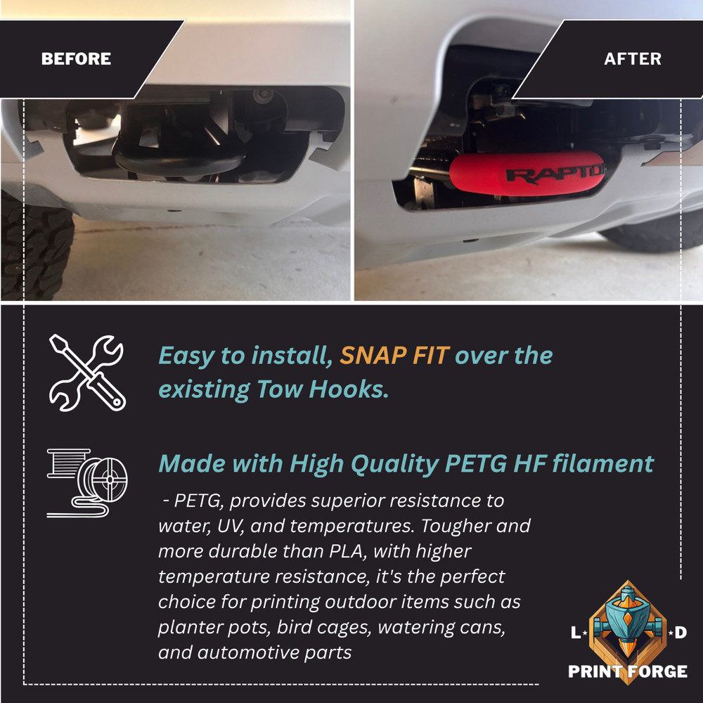 Premium Front "Raptor" Text NextGen Ford Ranger Raptor Tow Hook Accent Covers