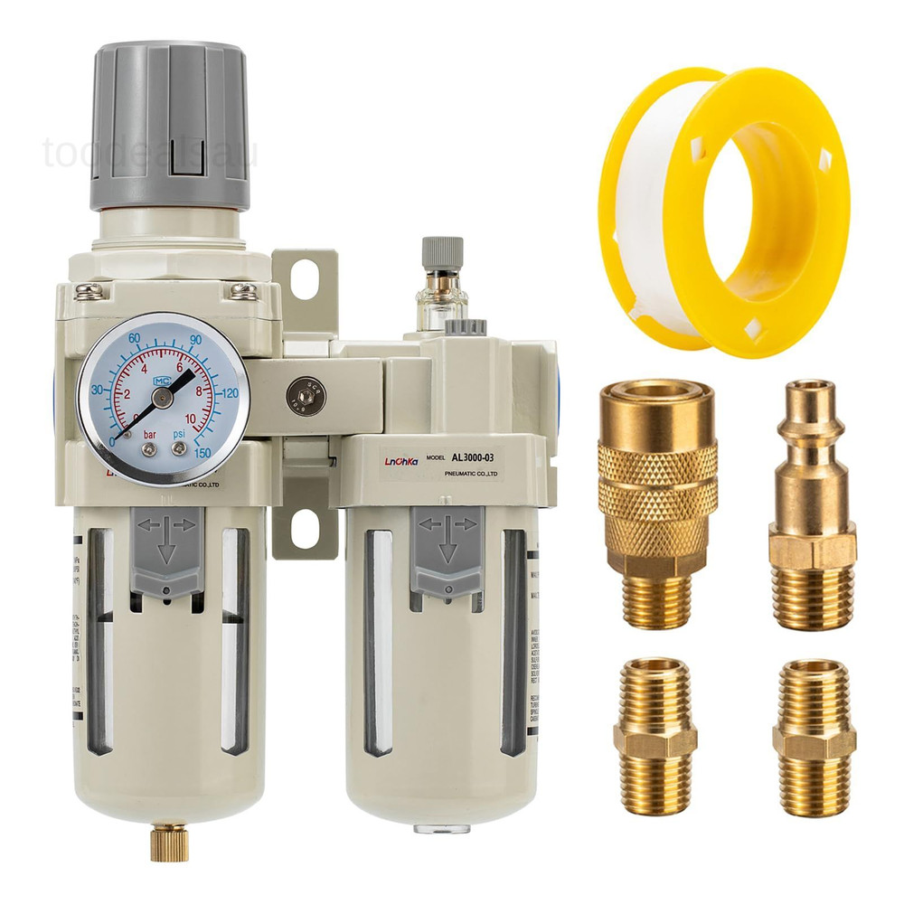 Air Compressor Filter Regulator Lubricator (FRL) 3/8 NPT, White