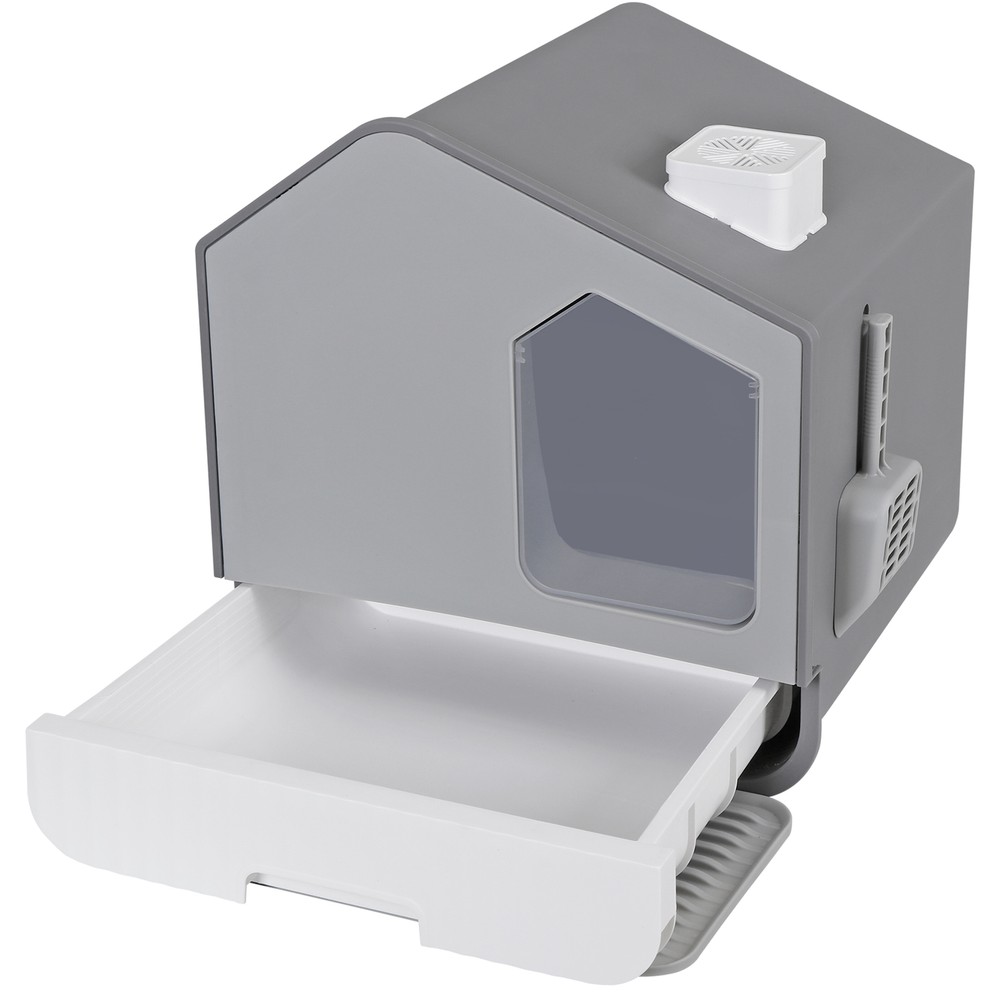 Anti-Splash Closed Cat Litter Box with Litter Scoop Front Exit Door Ventilate