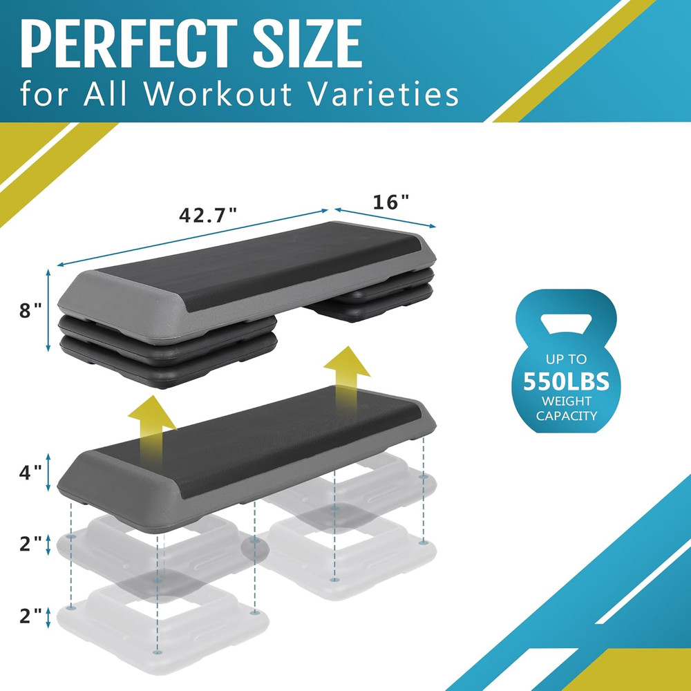 F2C 43 Inch Aerobic Exercise Step Platform Adjustable Height Stepper Exercise Wo