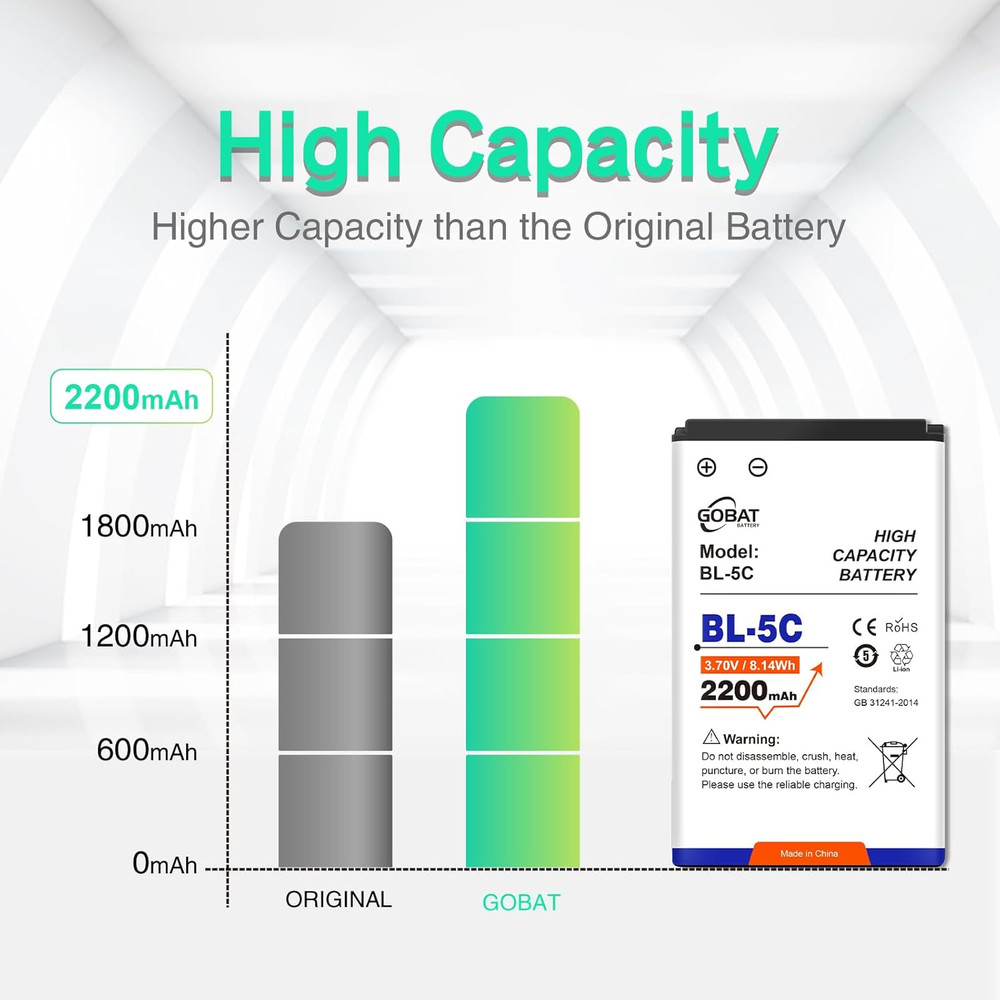 2Pcs BL-5C Battery,2200Mah High Capacity Battery Compatible for Devices Uses BL-