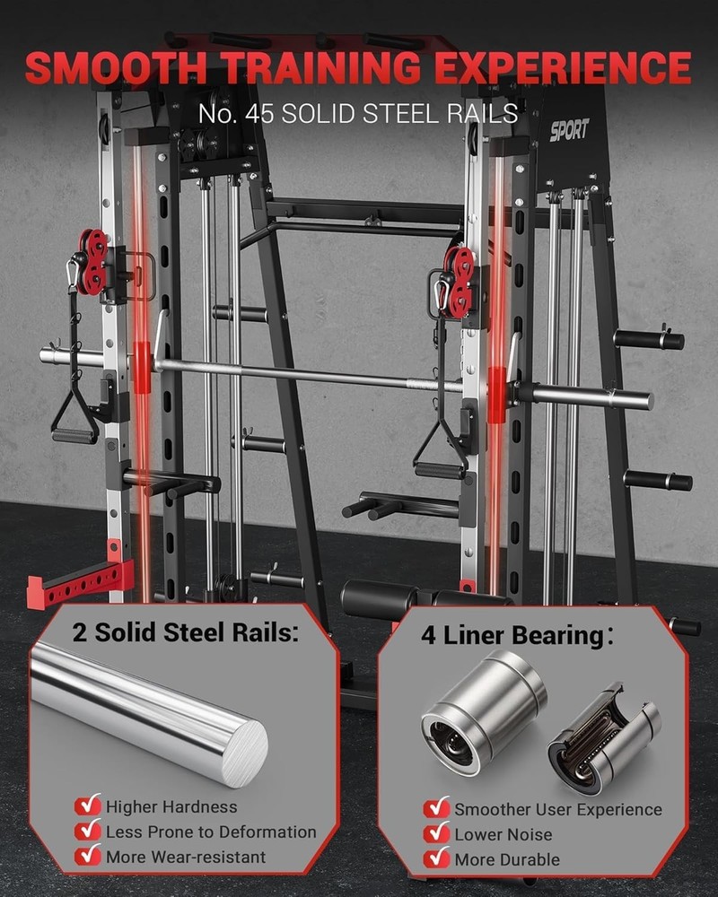 Smith Machine Home Gym 2200LBS Squat Rack Power Cage with LAT Pull-Down ,Workout