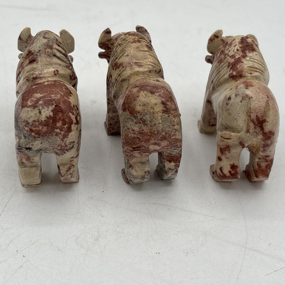 3 Soapstone Buffalo Hand Carved