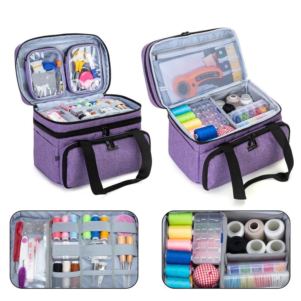 Double Layer Sewing Accessories Organizer with 2 Detachable Pouches, Large Se...