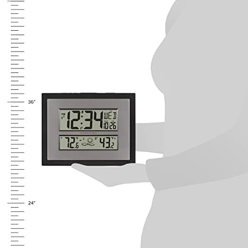 512-85937-INT Atomic Digital Wall Clock with Temperature & Gray/Silver