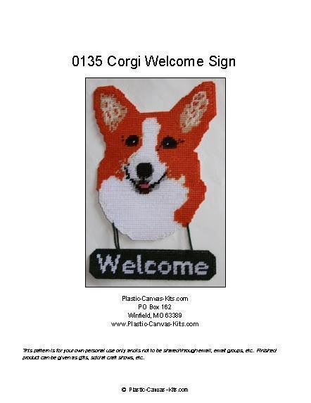 Corgi Dog Welcome Sign- Plastic Canvas Pattern or Kit