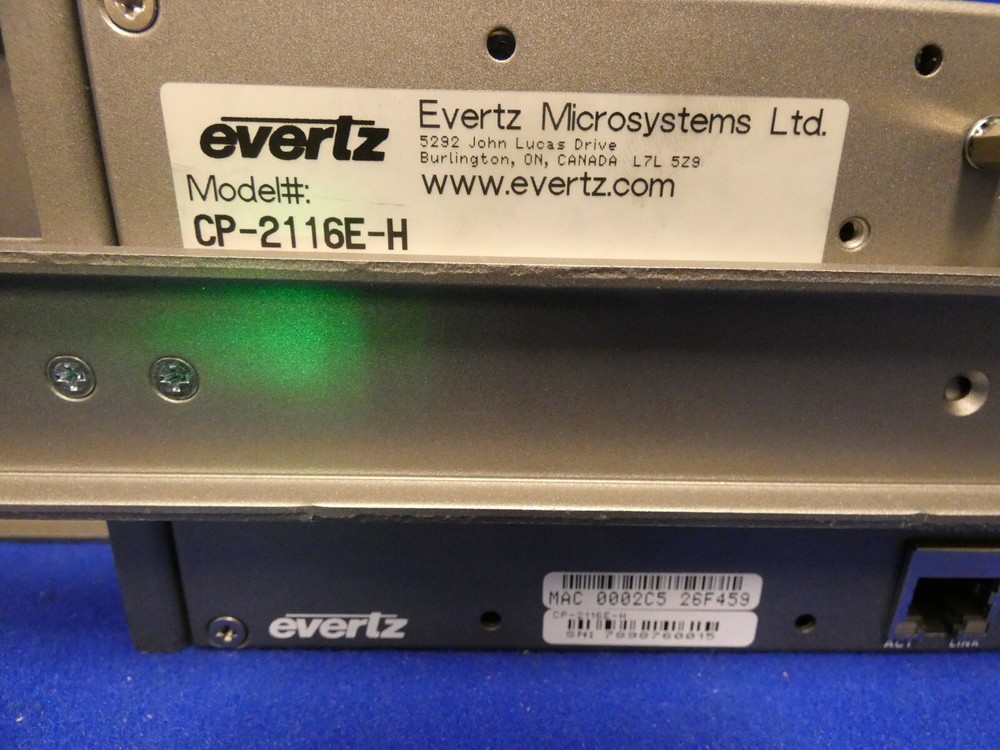 Evertz Quartz CP-2116E-H System Control Panel w/1 Evertz Power Supply, Rackmount