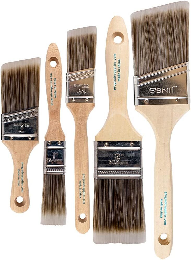 Pro Grade- Paint Brushes - 5 Piece Flat and Angle, 5pk Soft, Multicolor