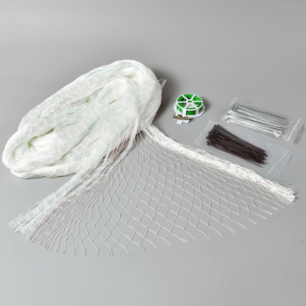 White Polyester Bird Netting 6'x50' with 1" Square Mesh, Durable Garden