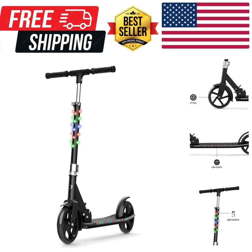 2-Wheel Kick Scooter, Sturdy Wide Deck, Height Adjustable Handlebar, Rear Bra...