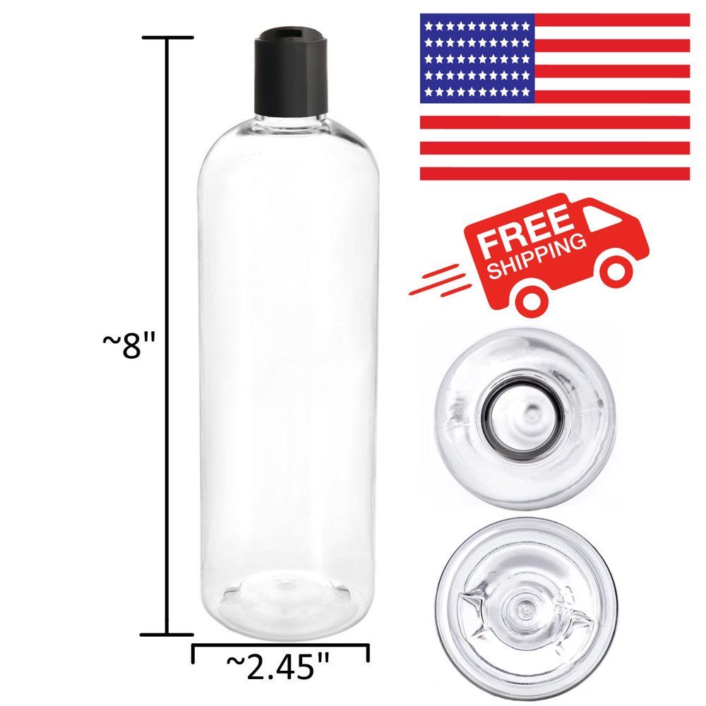 16oz,PET Squeezer Bottle,White/Black Disc.Refillable BPA Free (Bulk)