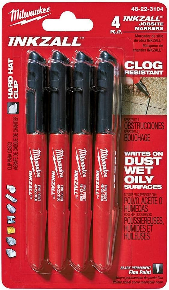 48-22-3104 Inkzall Point Marker, Fine, Black, 4-Pack
