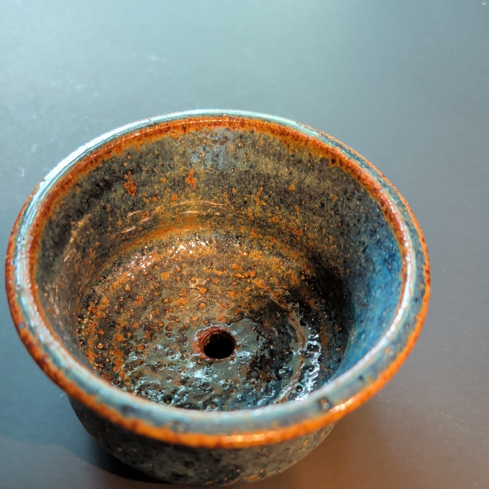 Handmade Ceramic Speckled Blue Planter with Drainage Hole, 4" Round