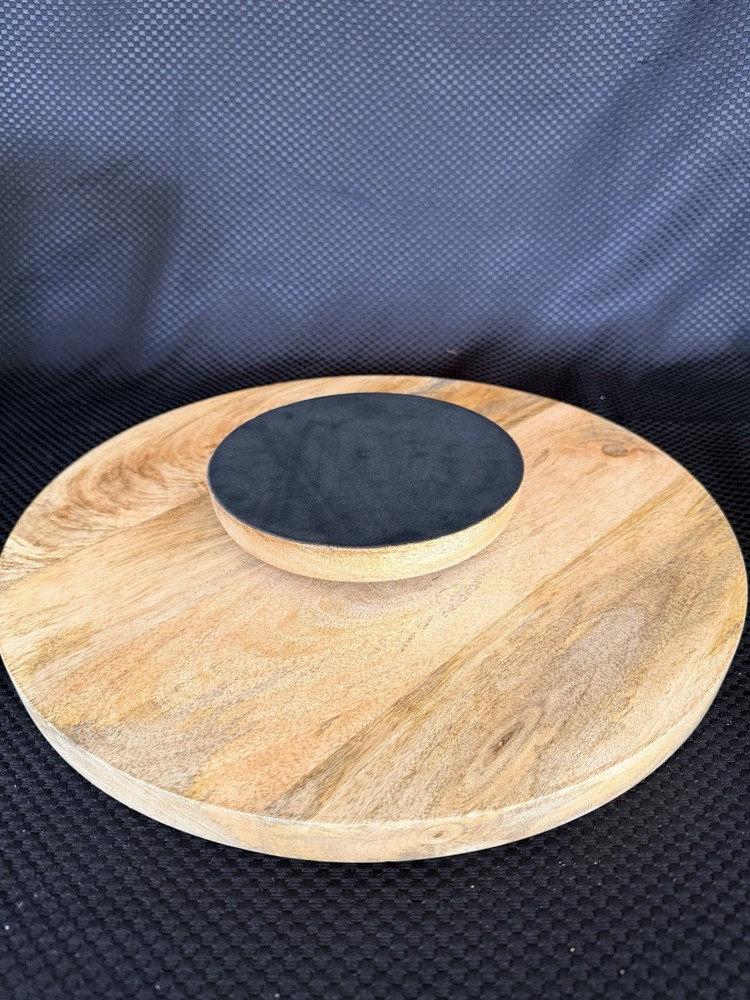 Lazy Susan Turntable Solid Wood With Boho Patterned Inlay And Matching Bowl
