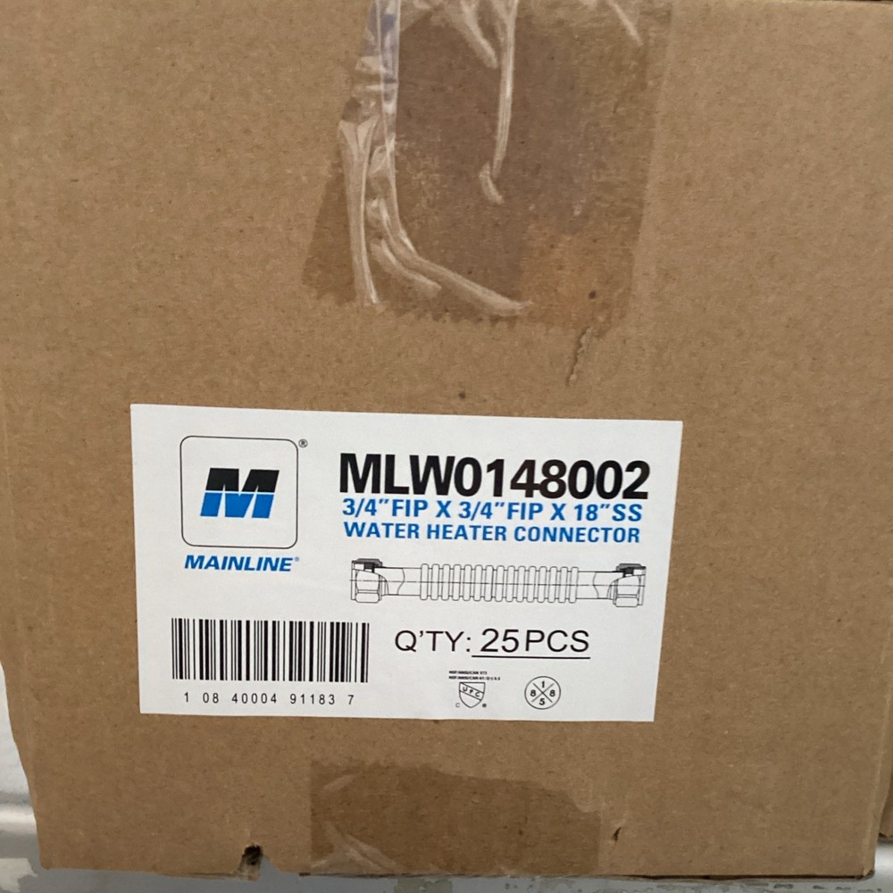 Mainline MLW0148002 Water Heater Connector Hose 3/4" FIP X 3/4" FIP X 18"