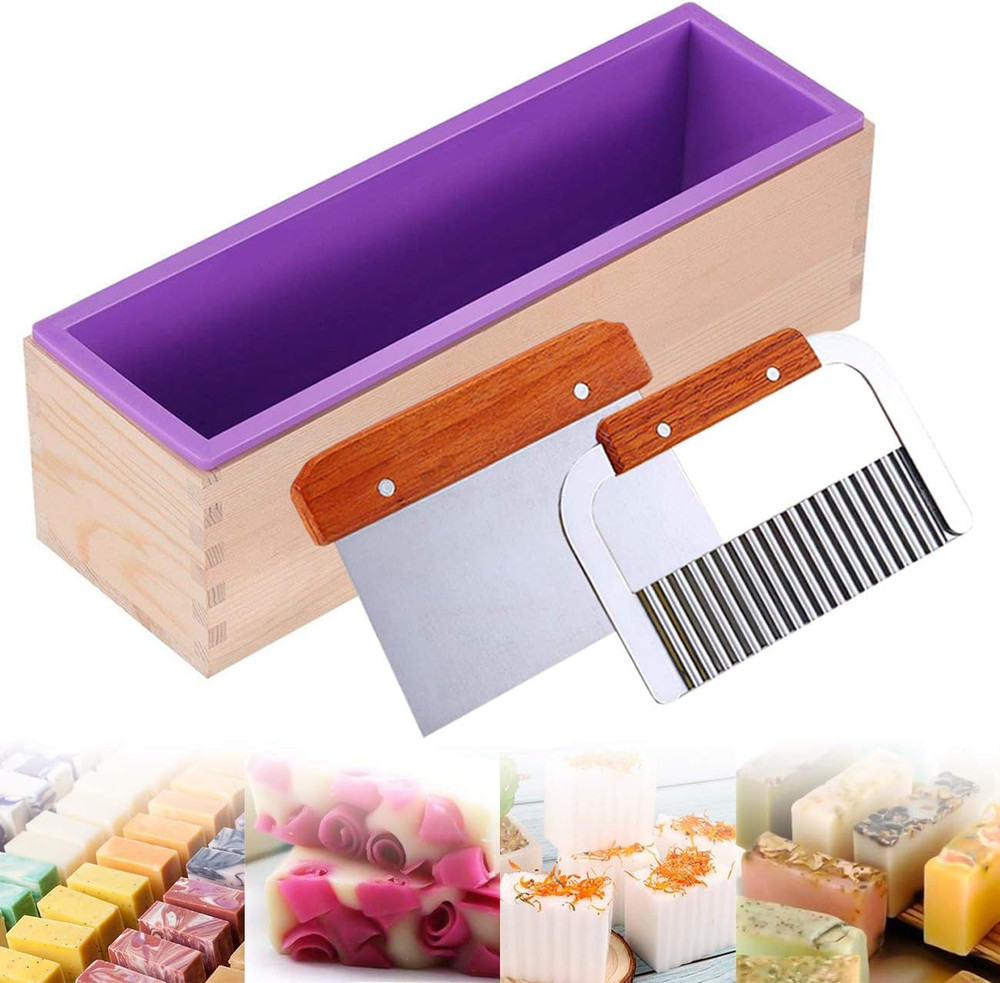 Silicone Soap Molds Kit - 42 Oz Rectangular Mold with Wavy & Straight Scraper