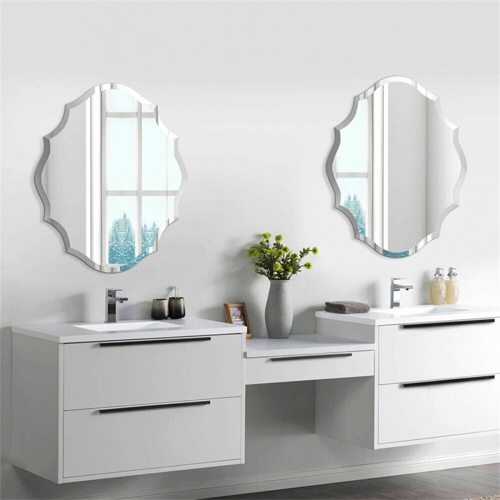 Irregular Decor Wall Mirror Wavy Beveled Bathroom Mirrors Silver Accent Mirrors