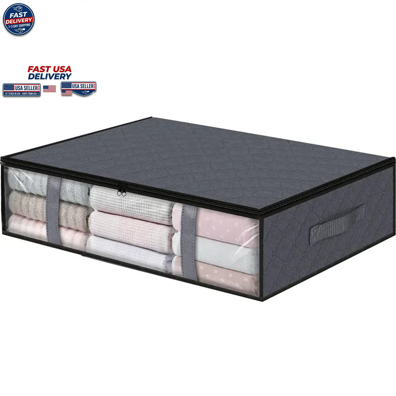 Under Bed Storage Bag Foldable Dustproof Quilt Clothes Organizer 60x45x15cm