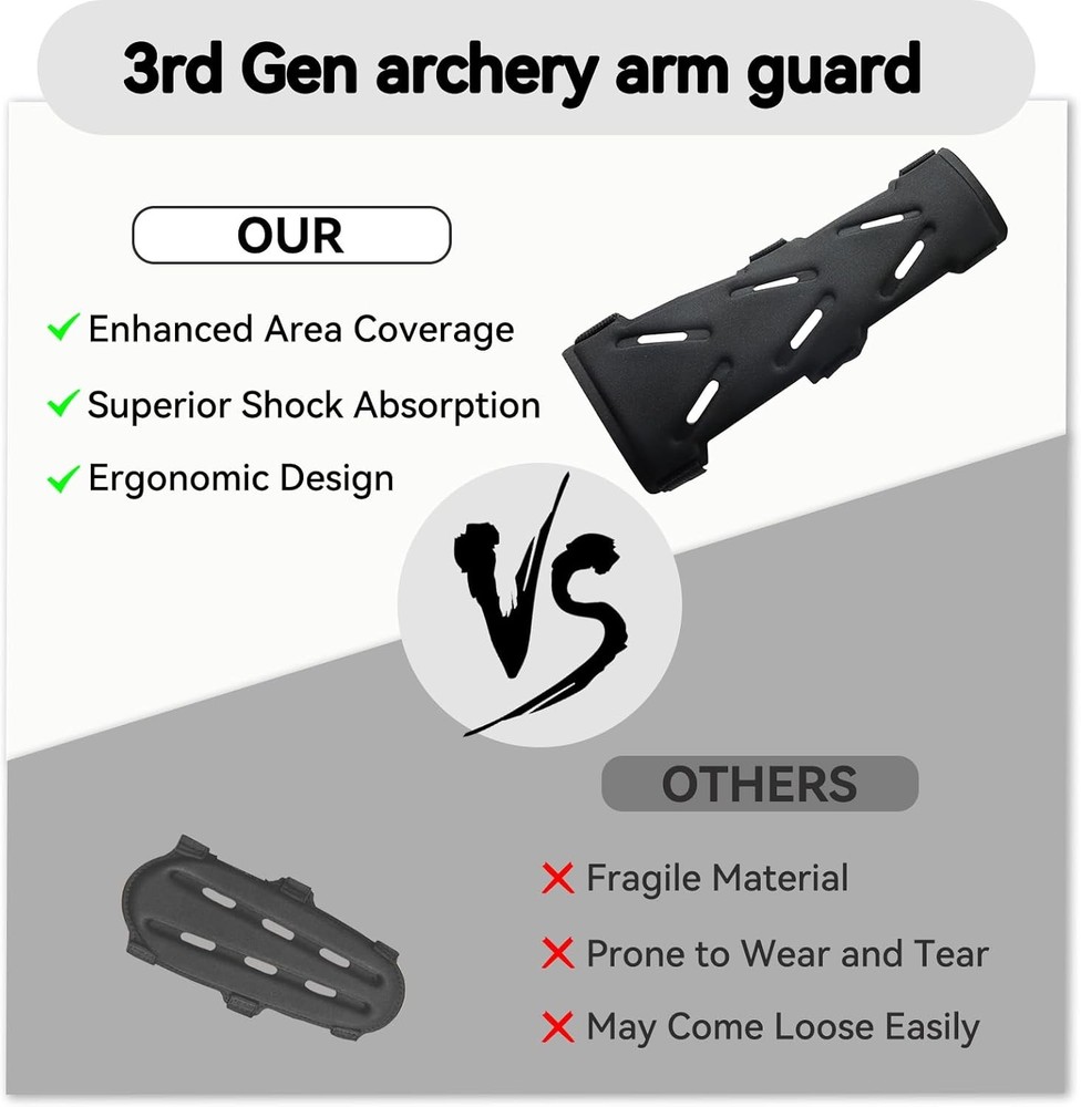 3rd Gen Archery Arm Guard, Adjustable Armguard with 3 Accessories, for Black