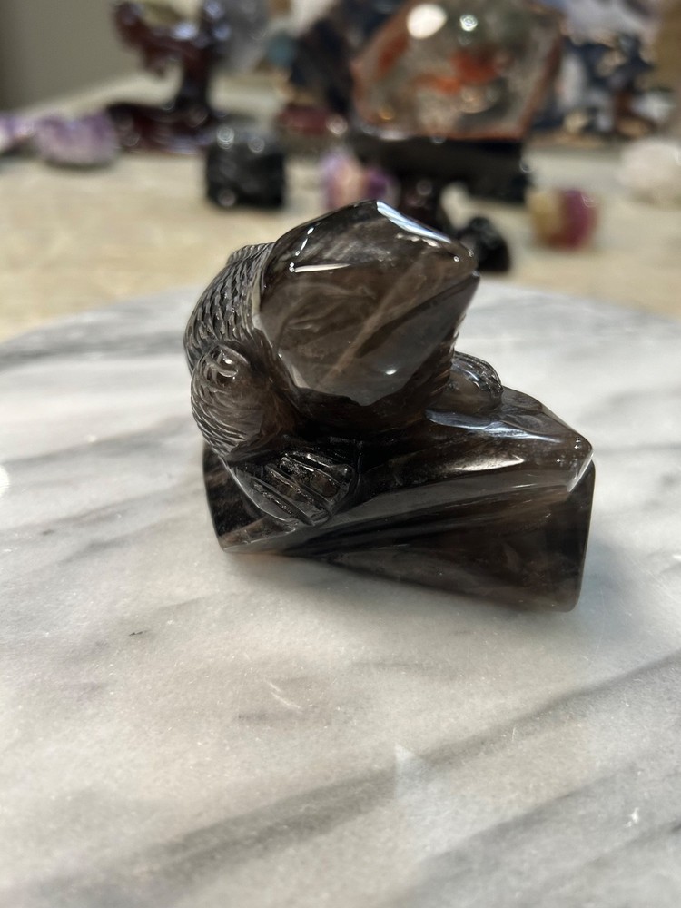 Smoky Quartz lizard carving