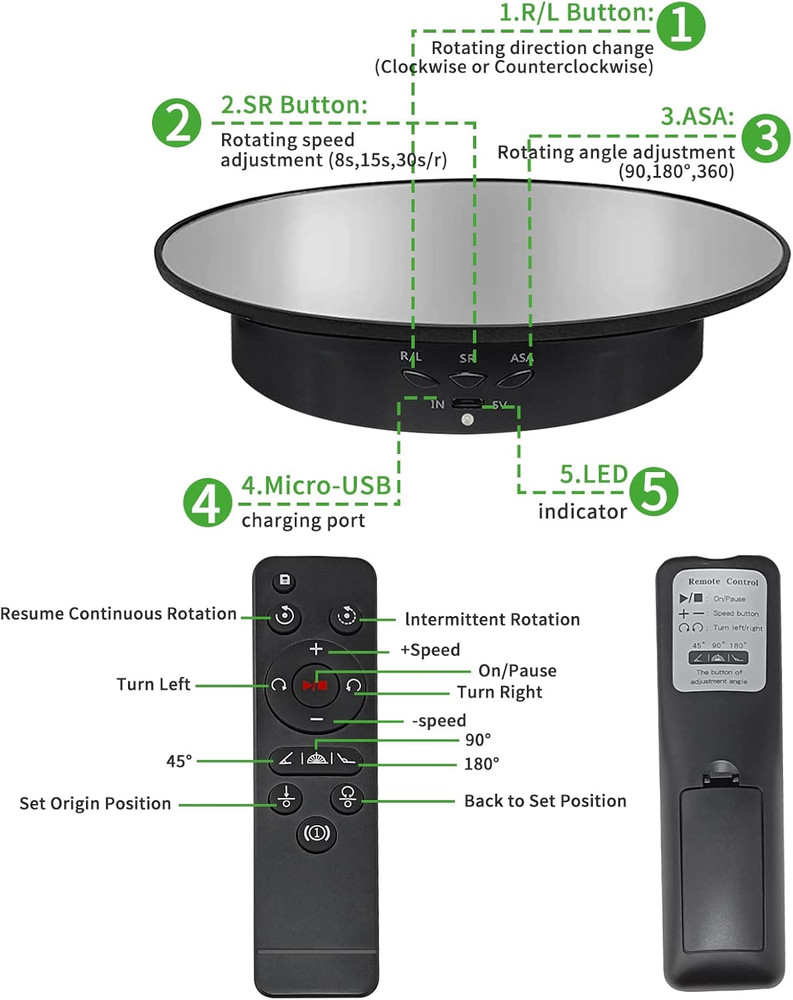 7.9" Mirror Motorized Rotating Display Stand Turntable with Remote & Battery Ope