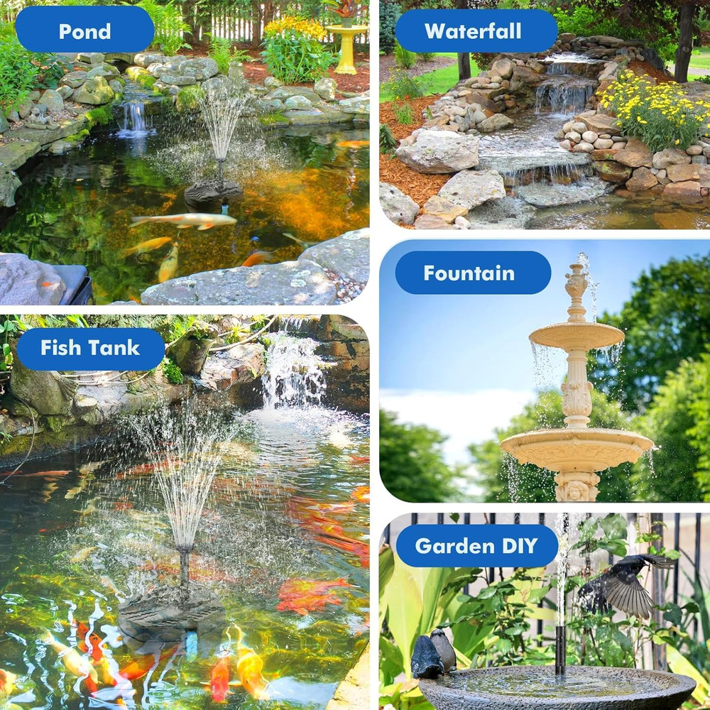 Solar Pond Filter & Fountain Pump Kit - 8W Solar Water Feature System