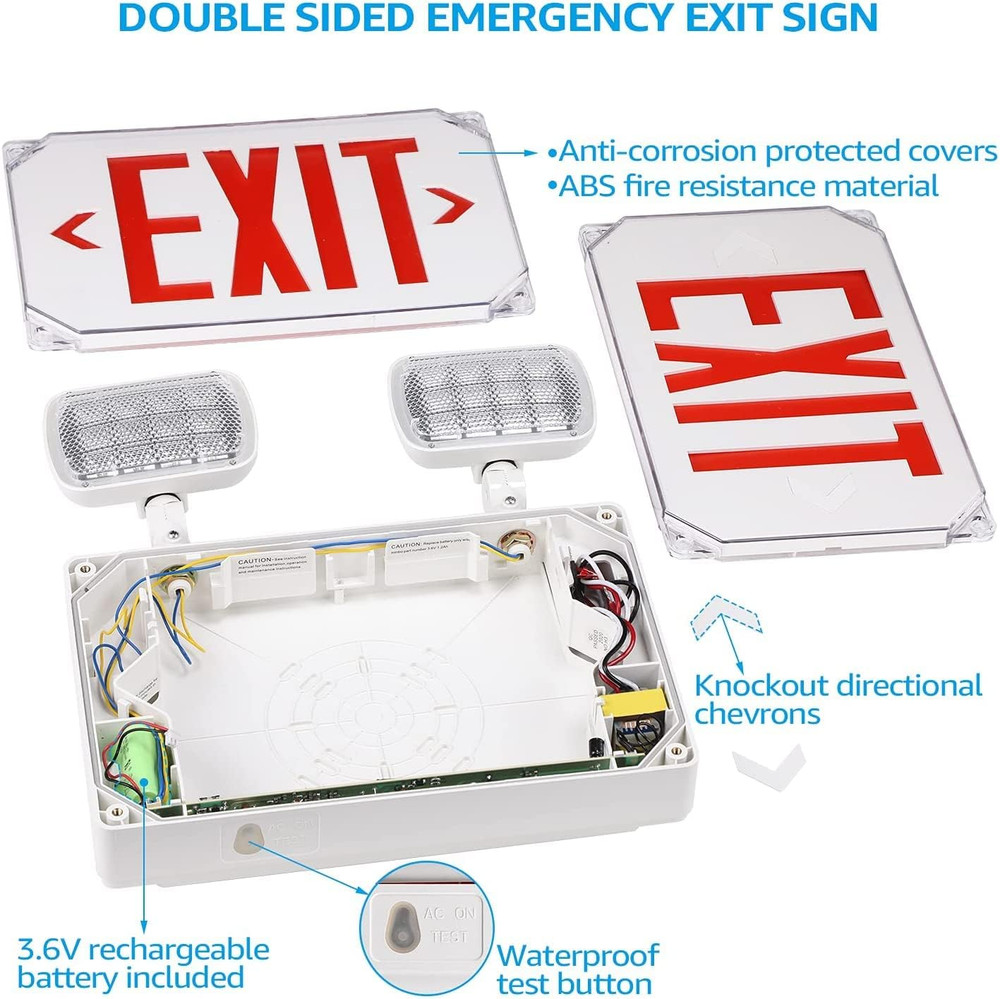 LED Exit Light, Wet Location Exit Sign with Emergency Lights, UL Listed, Outdoor