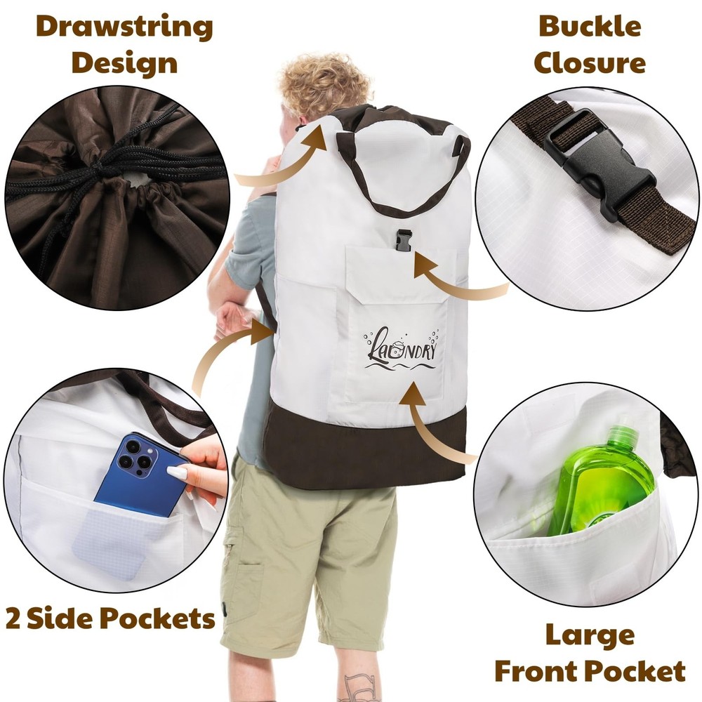 Backpack Laundry Bag, 125L Extra Large College Laundry Backpack with Shoulder...