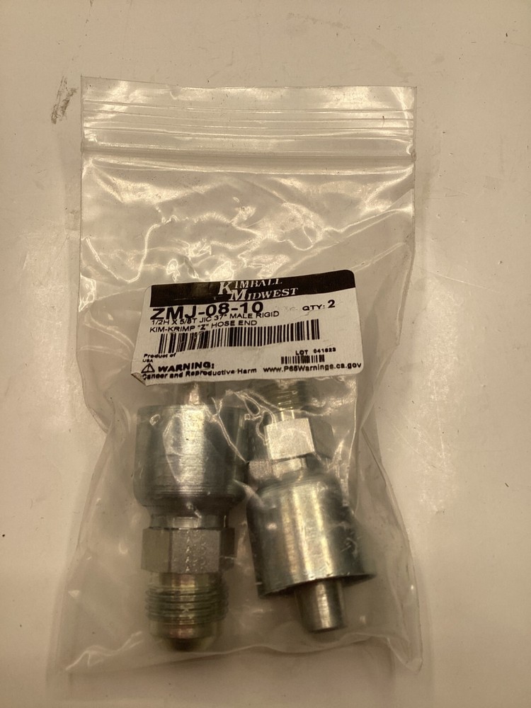 Pack of 2 Kimball Midwest ZMJ0810 1/2" x 5/8" Male SAE JIC 37° Rigid Hose End