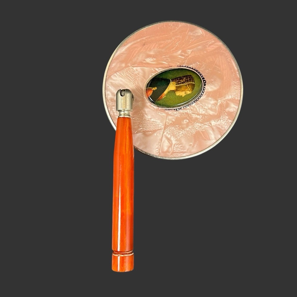 Antique Victorian Handheld Mirror With Bakelite Handle