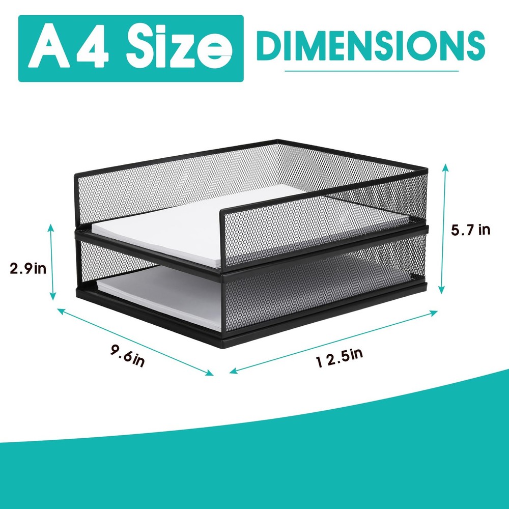 2-Pack Wire Mesh Letter Trays, Lengthways, Stackable, Front-Load, File, Desk