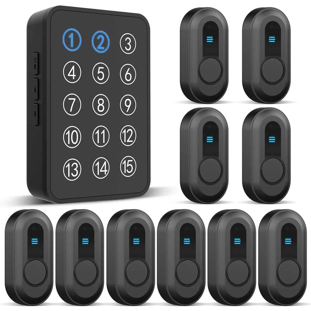 Wireless Emergency Call Button System - 500 Ft Range Caregiver Pager w/10 Button