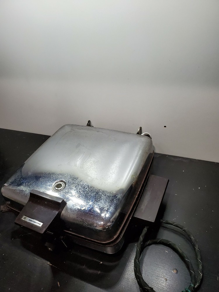 Vintage Toastmaster 259 Chrome Waffle Maker Griddle Combo