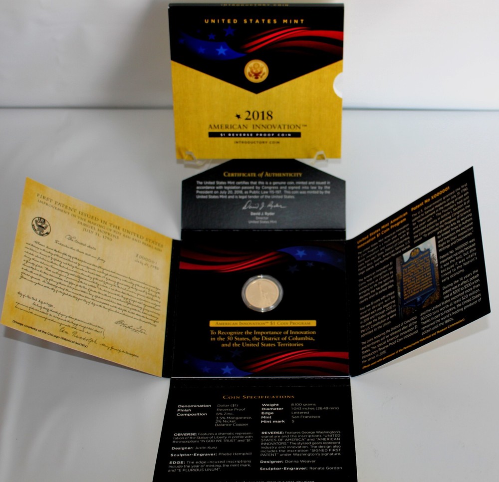 2018 American Innovation Introductory $1 Reverse Proof Coin As Issued by US Mint