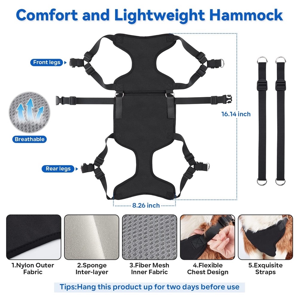 2 in 1 Pet Grooming Hammock with No-Pull Harness Disassembles into Leash Adju...