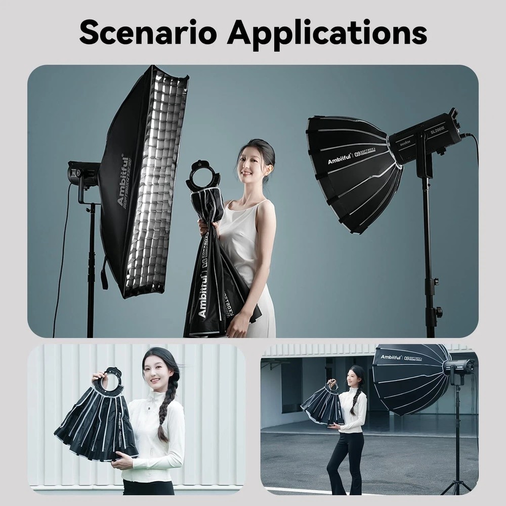 Quick Release Parabolic Softbox 23.6'' - Bowens Mount Hexadecagon with Grid
