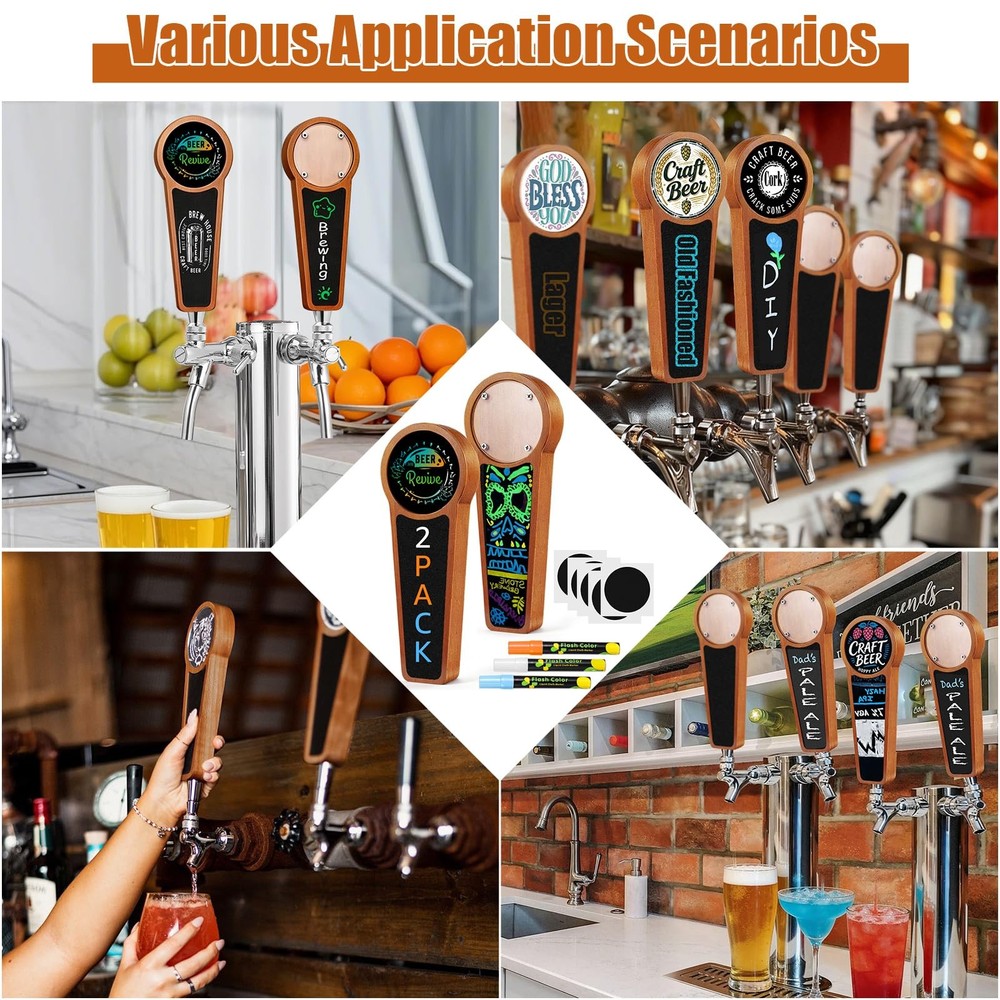 2PCS Wooden Beer Tap Handle DIY Keg Tap Handles, 3/8"-16 UNC Thread Kegerator...
