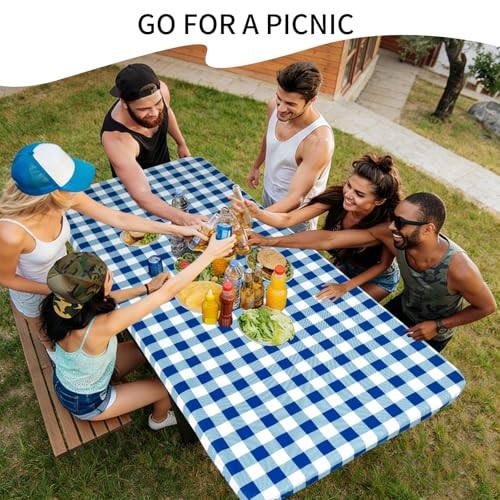 6 Pack Buffalo Rectangle Picnic Table Cloth, Elastic Fitted Vinyl Tablecloths,