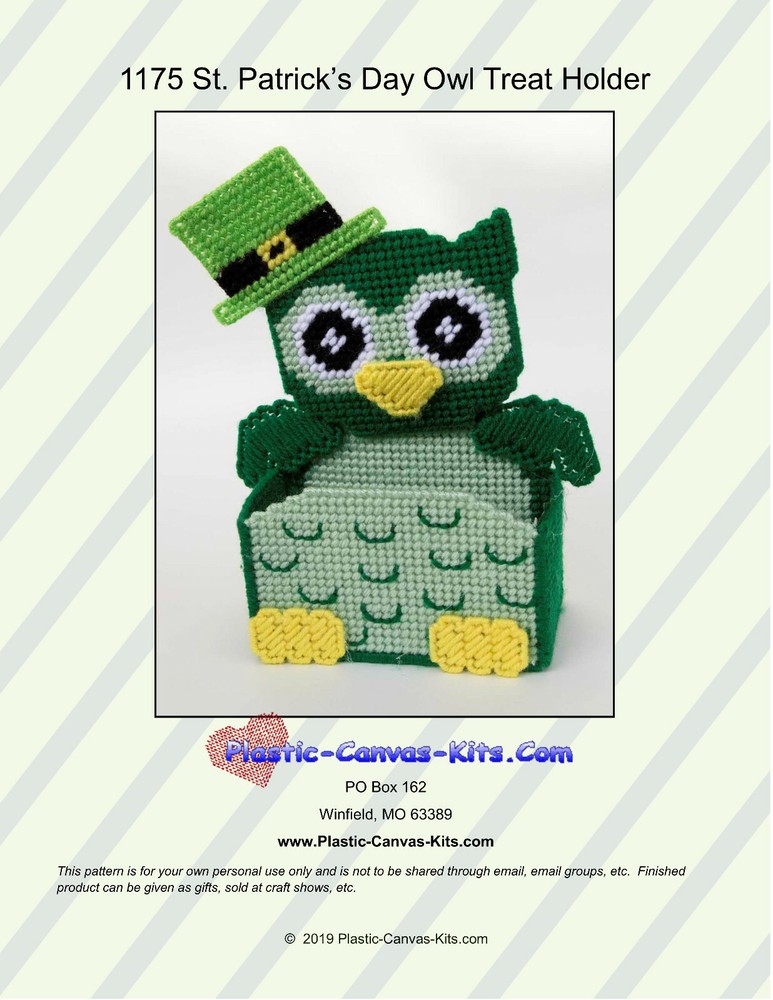 St. Patrick's Day OwlTreat Holder- Plastic Canvas Pattern or Kit